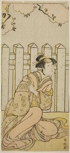 A színész Osagawa Tsuneyo II mint Onoe a Haru no Nishiki Date-zome Soga című darabban, amelyet a Nakamura Színházban adtak elő a negyedik hónapban, 1790-ben. alkotó: Katsukawa Shunkо̄