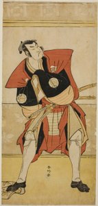 A színész Sakata Hangoro III mint Omi no Kotoda a Haru no Nishiki Date-zome Soga című darabban, amelyet a Nakamura Színházban adtak elő a második hónapban, 1790-ben.