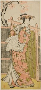 Sawamura Sojuro III. színész mint a kurtizán Takao szelleme a Takao Daimyojin Momiji no Tamagaki című darabban, amelyet a Nakamura Színházban adtak elő 1787 hetedik hónapjában.