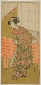 Segawa Kikunojo III. színész mint Onoteruya Takamura kurtizánja () a Sugata no Hana Yuki no Kuromushi () című darabban, amelyet az Ichimura Színházban () adtak elő 1776 tizenegyedik hónapjában (). alkotó: Katsukawa Shunkо̄