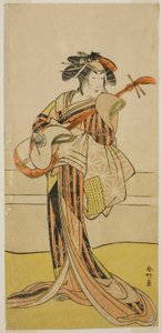 Yamashita Mangiku I. színész mint Osan a Kitekaeru Nishiki no Wakayaka című darabban, amelyet a Nakamura Színházban adtak elő a tizenegyedik hónapban, 1780-ban.
