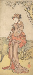 Iwai Kiyotaro, mint egy szilvafa alatt álló nő, kb. 1788. alkotó: Katsukawa Shunko