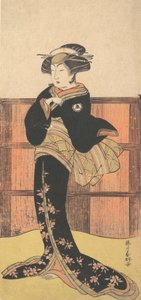 A negyedik Iwai Hanshiro, mint egy fekete kimonós nő, kb. 1778 alkotó: Katsukawa Shunko