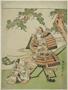 Teewarior Kusunoki Masashige (1294-1336) Bijing Búcsú Hisson Masatsurától, c. 1780 (Kor wo dback print; Chuban) alkotó: Katsukawa Shunsei