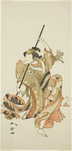 Iwai Hanshiro IV színész előadja a hármas esernyőtáncot a „Japán virága: Ono no Komachi öt karaktere” (Kuni no Hana Ono no Itsumoji) című filmben. alkotó: Katsukawa Shunsho