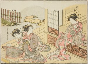 A Kagemanjiya udvarhölgyei, a "Gyönyörű nők tükre az örömnegyedben (Seiro bijin awase sugata kagami)" című könyvből. 1 alkotó: Katsukawa Shunsho