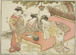 A Yadaya udvarhölgyei, a "Gyönyörű nők tükre az örömnegyedből (Seiro bijin awase sugata kagami)" című könyvből alkotó: Katsukawa Shunsho