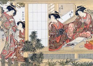 Női japán kurtizánok, olvasnak és írnak, c1776.