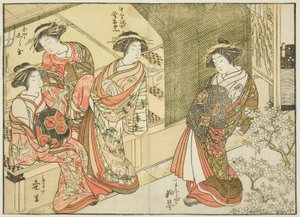 Négy udvarhölgy különböző házakból, a "Gyönyörű nők tükre az örömnegyedből (Seiro bijin awase sugata kagami)" című könyvből. 3 alkotó: Katsukawa Shunsho