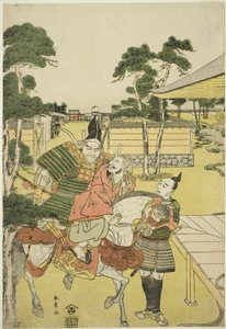 Musashi Book Benkei B Hayashi gs Te Ka p Companion d és Sabo Uiharu és Yoshitsune Te Pay Horikawa Site ábra Uki-e 2 lap egymás után alkotó: Katsukawa Shunsho