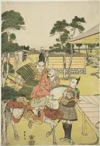Musashibo Research B Rings Tee Katsured és Sabo Shoshun és Yoshitsune In Tee Pay Horikawa Yochi no Zukie Nimaizuki, c. 1782 (Kor wo dback print; Oban) alkotó: Katsukawa Shunsho