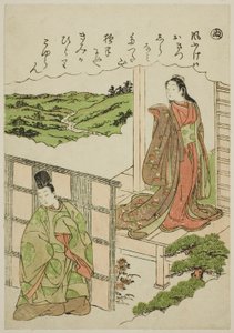 "Nu": Crossing Tatsuta, a "Tales of Ise in Fashionable Brocade Pictures (Furyu nishiki-e Ise monogatari)" sorozatból alkotó: Katsukawa Shunsho