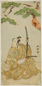 A színész Arashi Sangoro II Sakura-maru szerepében a Sugawara Denju Tenarai Kagami című darabban, az Ichimura Színházban az első hónapban, 1772 alkotó: Katsukawa Shunsho