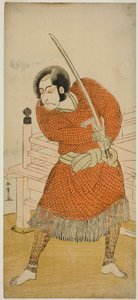 A színész Ichikawa Danjuro V, mint Abe no Sadato az Oshu Adachi ga Hara című darabban, az Ichimura Színházban az Ötödik hónapban, 1777 alkotó: Katsukawa Shunsho