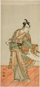 A színész Ichikawa Danjuro V Kudo Kanaishi (?) szerepében az Izu-goyomi Shibai no Ganjitsu (?) című darabban, a Morita Színházban (?) a tizenegyedik hónapban, 1772 (?) alkotó: Katsukawa Shunsho
