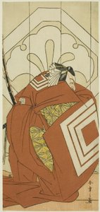 Ichikawa Danjuro V. színész "Shibaraku" szerepben, valószínűleg mint Kato Hyoeisa Shigemitsu, a Masakado Kammuri no Hatsuyuki (Az első hó Taira no Masakado udvari fejdíszén) című darab harmadik jelenetében, amelyet a Nakamura Színházban adtak elő a tizeneg alkotó: Katsukawa Shunsho