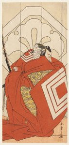 Ichikawa Danjuro V. színész "Shibaraku" szerepben, valószínűleg mint Kato Hyoeisa Shigemitsu, a Masakado Kammuri no Hatsuyuki (Az első hó Taira no Masakado udvari fejdíszén) című darab harmadik jelenetében, amelyet a Nakamura Színházban adtak elő a tizeneg alkotó: Katsukawa Shunsho