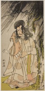 A színész Ichikawa Ebizo III, mint a mennydörgés isten, Sugawara Michizane megtestesülése a Sugawara Denju Tenarai Kagami című darabban, amelyet az Ichimura Színházban mutattak be a nyolcadik hónapban, 1776 alkotó: Katsukawa Shunsho