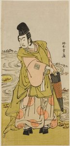 A színész, Ichikawa Yaozo II, mint Shii no Shosho Okinori a Sugata no Hana Yuki no Kuronushi című darabban, az Ichimura Színházban a tizenegyedik hónapban, 1776 alkotó: Katsukawa Shunsho