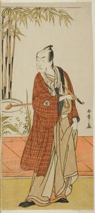 IV. Matsumoto Koshiro színész Honcho-maru Tsunagoro (?) szerepében a Hono Nitta Daimyojin (?) című darabban, amelyet a Morita Színházban (?) mutattak be a hetedik hónapban, 1777 (?) alkotó: Katsukawa Shunsho