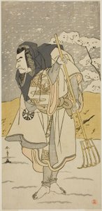 I. Nakamura Nakazo színész Akugenda Yoshira zarándokként álcázott szerepében a Chigo Torii Tobiiri Kitsune című darabban, amelyet az Ichimura Színházban mutattak be a tizenegyedik hónapban, alkotó: Katsukawa Shunsho