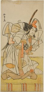 A színész, Nakamura Nakazo I. Takahiro herceg szerepében a Nishiki Tsui no Yumitori című darabban, a Morita Színházban a tizenegyedik hónapban, 1778 alkotó: Katsukawa Shunsho