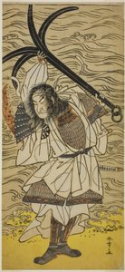A színész Nakamura Nakazo I, mint Taira no Tomomori, Tokaiya Gimpeinek álcázva, a Yoshitsune Sembon-zakura színdarabban, amelyet a Morita Színházban mutattak be a negyedik hónapban, 1777 alkotó: Katsukawa Shunsho
