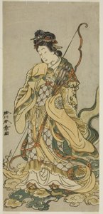 A színész, Nakamura Noshio I, mint Enosima benzait istenei az Onno Aruji Hatsuyuki no Sekai című darabban, a Morita Színházban a tizenegyedik hónapban, 1773 körül (színes fatömbnyomat; hosoban) alkotó: Katsukawa Shunsho