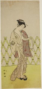 Mr. Nakamura Rikoi egy kicsi lány (?) tagja Te Pay. O úr nézőpontja Menj fel, Perfor me d At Te Ichimura Ter tag Te E ghth Gate th, 1773 alkotó: Katsukawa Shunsho