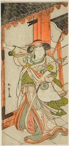 A színész Nakamura Tomijuro I mint Hangaku Gozen, amint lebontja a kaput a Wada-gassen Onna Maizuru (A Wada-konfliktus: Egy nő "Maizuru") című darabban, amelyet a Nakamura Színházban adtak elő a hetedik hónap huszonötödik napjától, 1777-től. alkotó: Katsukawa Shunsho