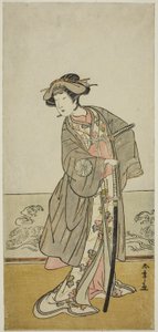 The Actor Nakamura Tomijuro I as Lady Hangaku (Hangaku Gozen) in the Play Wada-gassen Onna Maizuru, Performed at the Nakamura Theater in the Seventh Month, c.1777 (colour woodblock print; hosoban) alkotó: Katsukawa Shunsho