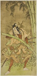 I. Nakamura Tomijuro színész Takenuki Goro szerepében az Eho Soga Nen-nen-goyomi című darabban, a Morita Színházban az első hónapban, 1771 alkotó: Katsukawa Shunsho