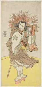 Nakayama Kojuro VI. színész mint Osada no Taro Kagemune (a valóságban Hatcho Tsubute no Kiheiji), a Gion-szentély lámpagyújtogatójának szerepében, a Yukimotsu Take Furisode Genji (Hóval borított bambusz: Genji hosszú ujjúban) című darab első részének harma
