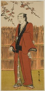 Onoe Matsusuke I Baramon no Kichi szerepében a Hatsumombi Kuruwa Soga című darabban, amelyet a Nakamura Színházban mutattak be az első hónapban, alkotó: Katsukawa Shunsho