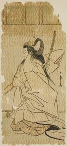 I. Onoe Matsusuke színész Takanori herceg szerepében a "Kaeribana Eiyu Taiheiki" című darabban, amelyet a Nakamura Színházban mutattak be 1779. tizenegyedik hónapjában. alkotó: Katsukawa Shunsho