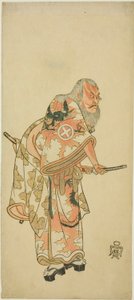 Otani Hiroemon III színész Hige no Ikyu szerepében a „Sukeroku” jelenetben a „Hitokidori Harutsuge Soga” című darabban alkotó: Katsukawa Shunsho