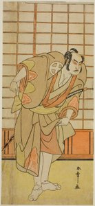 A színész Otani Hiroji III mint Hata no Daizen Taketora, Shikishima Wakahei álruhában a Juni-hitoe Komachi-zakura című darabban, amelyet a Kiri Színházban adtak elő 1784 tizenegyedik hónapjában. alkotó: Katsukawa Shunsho