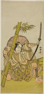 Otani Hiroji III színész, mint az őr Kuriu Zaemon Yorikata az Azuma no Mori Sakae Kusunoki című darabban, amelyet az Ichimura Színházban adták elő a tizenegyedik hónapban, 1779 alkotó: Katsukawa Shunsho