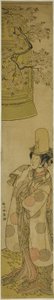 A színész Segawa Tomisaburo I Kiyo-hime szerepében a Hanagatami Kazaori Eboshi című darabban, az Ichimura Színházban a harmadik hónapban, 1774 alkotó: Katsukawa Shunsho