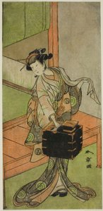 A színész Yamashita Kinsaku II, mint Miyagino fodrásznak álcázva a Kosode-gura no Tekubari című darabban, a Morita Színházban a második hónapban, 1772 (?) alkotó: Katsukawa Shunsho
