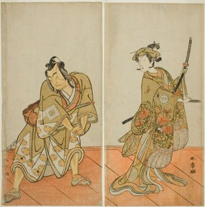 The Actors Segawa Kikunojo III as Aigo no Waka (right), and Ichikawa Yaozo II as Hachio-maru Aratora (left), in the Play Chigo Sakura Jusan Kane, Performed at the Ichimura Theater in the Eleventh Month, 1774 alkotó: Katsukawa Shunsho