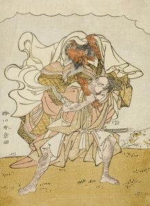 A harcos Omori Hikoshichi női démont cipel a hátán, 1772 körül (színes fatömbnyomat; chuban) alkotó: Katsukawa Shunsho