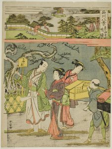 És a közzététel táblája a "Shinagawa Hakkei (Shinagawa nyolc nézete)" sorozatából. alkotó: Katsukawa Shunsho