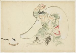Daikoku, a boldogság istene a varázslatával Kalapács alkotó: Katsushika (school of) Hokusai