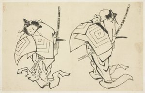 Danjuro V vagy VI, Kabuki színész, Arigotóban Szerep (két tanulmány), 1815-1849 körül (tinta papíron) alkotó: Katsushika (school of) Hokusai