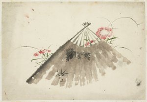 Eldobott rajongó rózsaszínek között alkotó: Katsushika (school of) Hokusai