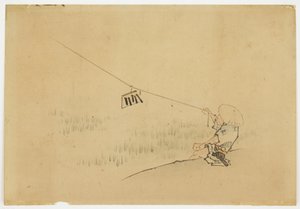 Farmer repülő sárkány madárcsapóval, kb. 1850 (tinta és színes papíron) alkotó: Katsushika (school of) Hokusai