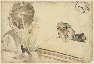 Mochi Maker és egy Tatami Maker (kettő vázlatok), 1815-1849 körül (tinta és szín a papíron) alkotó: Katsushika (school of) Hokusai