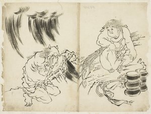 Vihar megszemélyesítése Kintaróval és Síró Oni, 1815-1849 körül (tinta papíron)