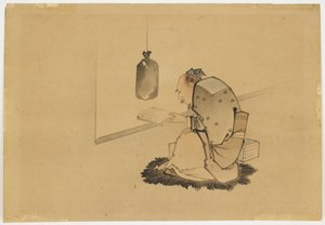 Tudós olvasás ablakban, 1850 körül (tinta és színes papíron) alkotó: Katsushika (school of) Hokusai